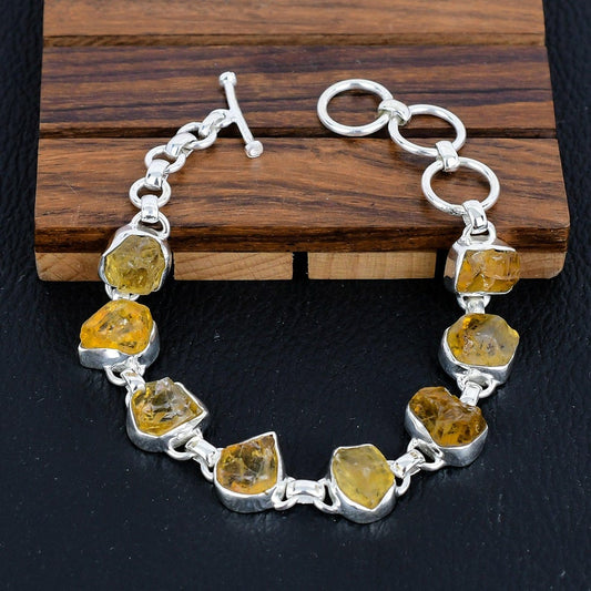 925 Sterling Silver Raw Citrine Gemstone Bracelet/Raw Citrine/Rough Stone/Trendy Gift/Royal Jewellery/Special Gift For Her/Gift For Him