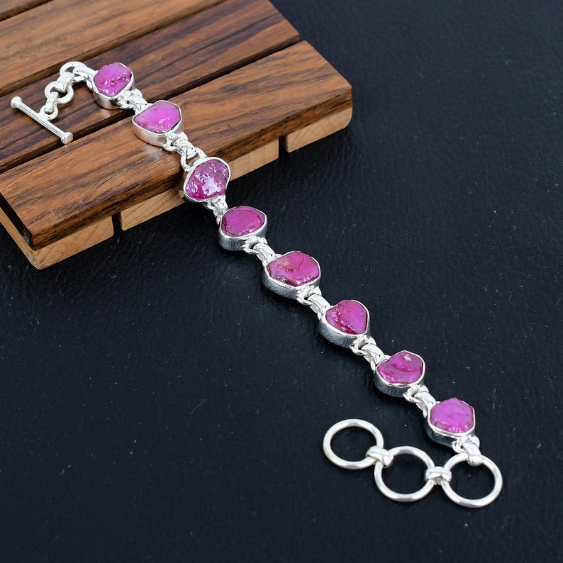 925 Solid sterling Silver Rough Ruby Bracelet/Trendy Gift For Her/Bracelet For Him, Her/Women's Designer Gemstone Jewellery/Christmas Gift