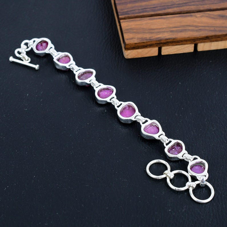 925 Solid sterling Silver Rough Ruby Bracelet/Trendy Gift For Her/Bracelet For Him, Her/Women's Designer Gemstone Jewellery/Christmas Gift