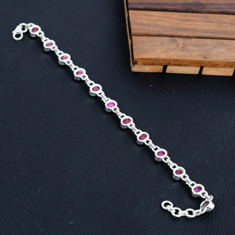 925 Solid sterling Silver Ruby Bracelet/Trendy Gift For Her/Bracelet For Him, Her/Women's Designer Gemstone Jewellery/Christmas Gift