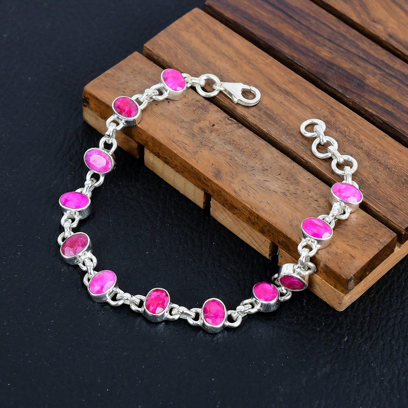 925 Solid sterling Silver Ruby Bracelet/Trendy Gift For Her/Bracelet For Him, Her/Women's Designer Gemstone Jewellery/Christmas Gift