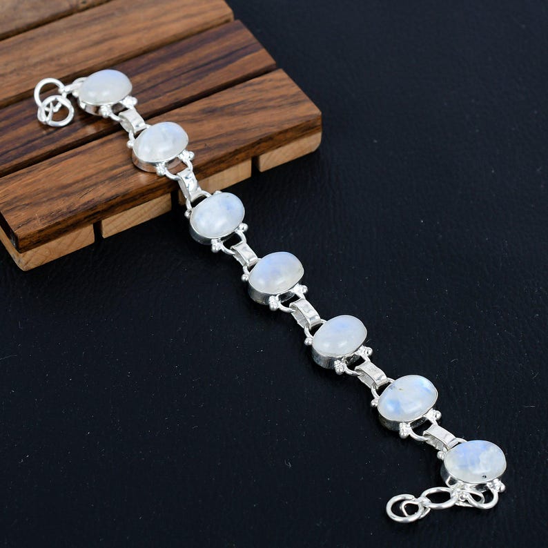 925 Sterling Silver Natural Moonstone Gemstone Boho Bracelet/Fiery Stone Jewellery/Trendy Gift/Royal Elegant Jewellery/Special Gift For Her