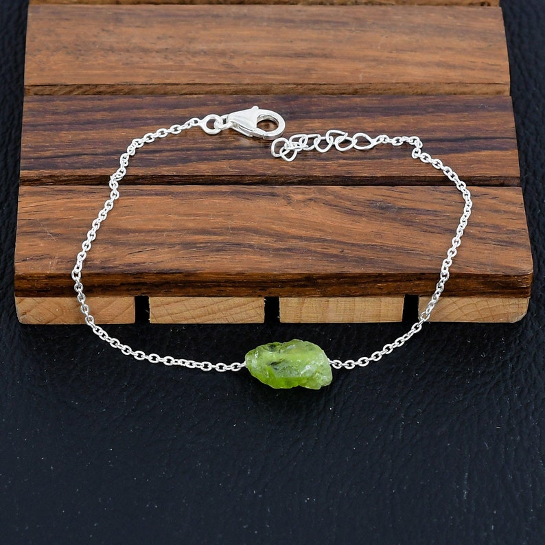925 Sterling Silver Raw Peridot Gemstone Bracelet/Raw Peridot/Rough Stone/Trendy Gift/Royal Jewellery/Special Gift For Her/Gift For Him