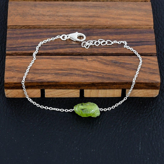 925 Sterling Silver Raw Peridot Gemstone Bracelet/Raw Peridot/Rough Stone/Trendy Gift/Royal Jewellery/Special Gift For Her/Gift For Him
