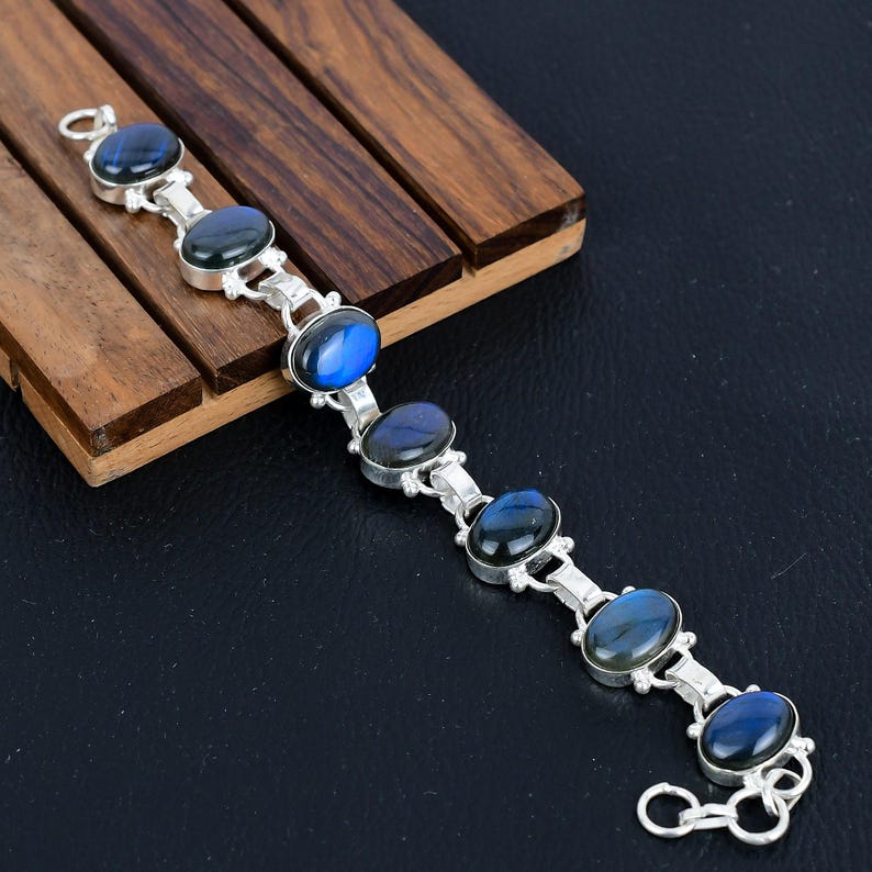 925 Sterling Silver Natural Labradorite Gemstone Boho Bracelet/Trendy Gift/Royal Elegant Fiery Stone Jewellery/Special Gift For Her