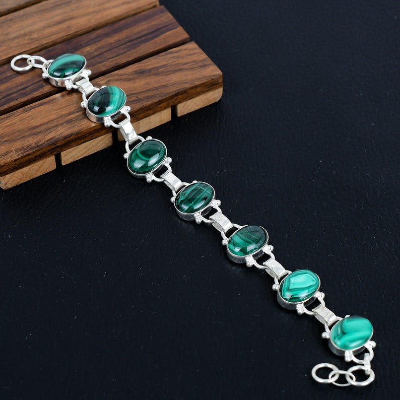 Solid 925 Sterling Silver Malachite Gemstone  Bracelet/Kidney Stone Jewellery/Perfect Christmas Gift/Birthstone Jewellery/Gift For Her