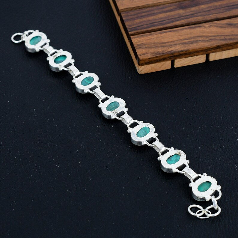Solid 925 Sterling Silver Malachite Gemstone  Bracelet/Kidney Stone Jewellery/Perfect Christmas Gift/Birthstone Jewellery/Gift For Her