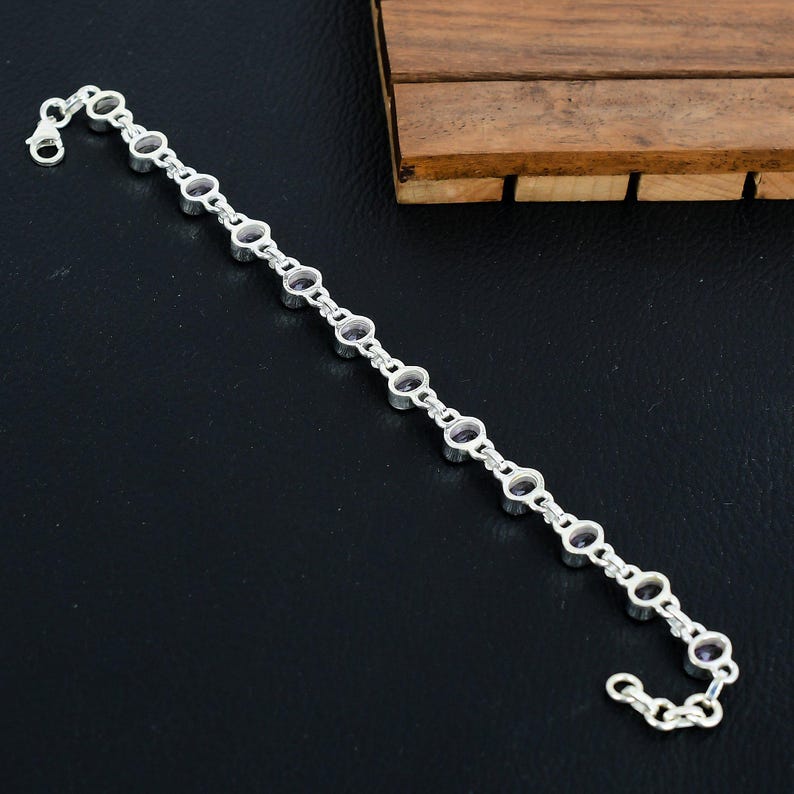 925 Solid sterling Silver Amethyst Bracelet/Trendy Gift For Her/Bracelet For Him, Her/Women's Designer Gemstone Jewellery/Christmas Gift