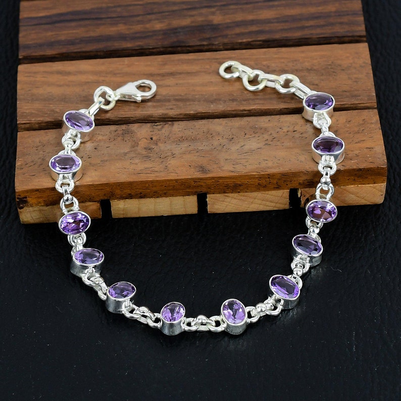 925 Solid sterling Silver Amethyst Bracelet/Trendy Gift For Her/Bracelet For Him, Her/Women's Designer Gemstone Jewellery/Christmas Gift