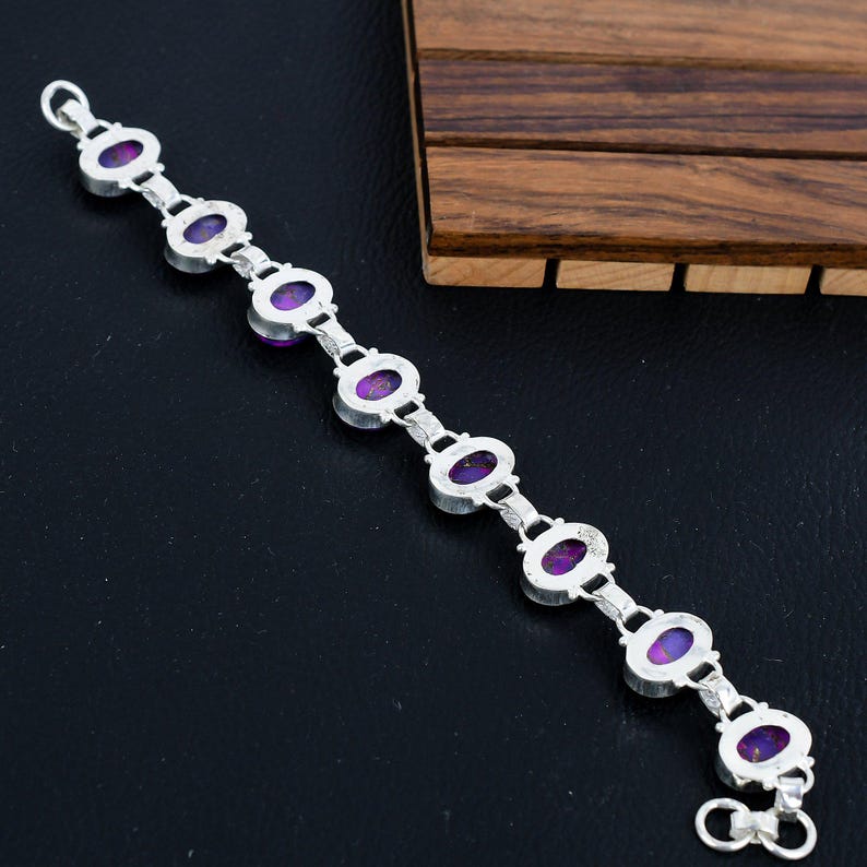 Solid 925 Sterling Silver Bracelet/Purple Copper Turquoise Gemstone Party wear Bracelet/Perfect Christmas Gift Items/Birthstone Jewellery