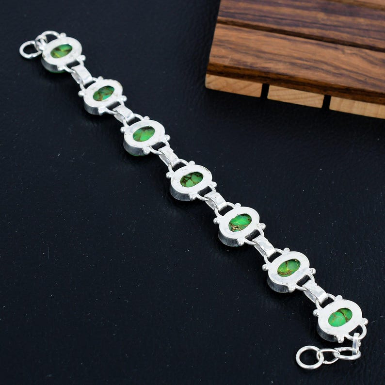 Solid 925 Sterling Silver Bracelet/green Copper Turquoise Gemstone Party wear Bracelet/Perfect Christmas Gift Items/Birthstone Jewellery