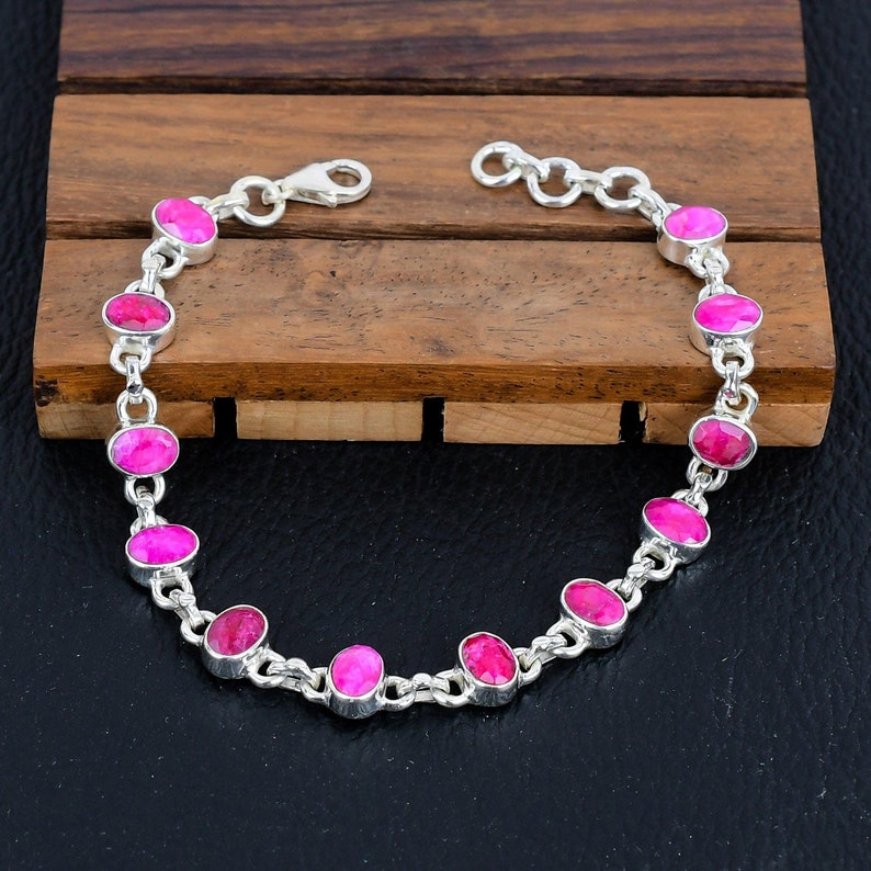 925 Solid sterling Silver Ruby Bracelet/Trendy Gift For Her/Bracelet For Him, Her/Women's Designer Gemstone Jewellery/Christmas Gift
