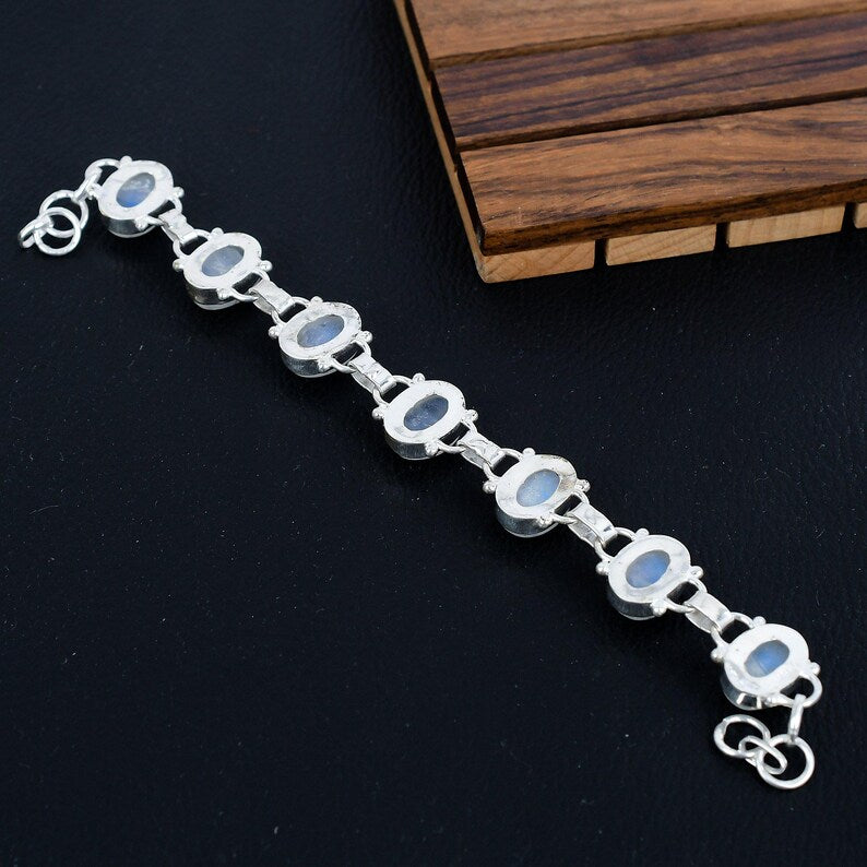 925 Sterling Silver Natural Moonstone Gemstone Boho Bracelet/Fiery Stone Jewellery/Trendy Gift/Royal Elegant Jewellery/Special Gift For Her