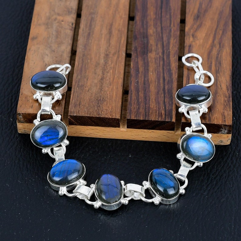 925 Sterling Silver Natural Labradorite Gemstone Boho Bracelet/Trendy Gift/Royal Elegant Fiery Stone Jewellery/Special Gift For Her