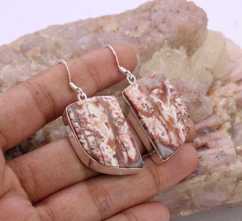 Solid 925 Sterling Silver Hook Crazy Lace Agate Earrings/Gemstone Earrings/ Daily wear Earrings/ Drop Dangle Earrings/Special Gift For Her