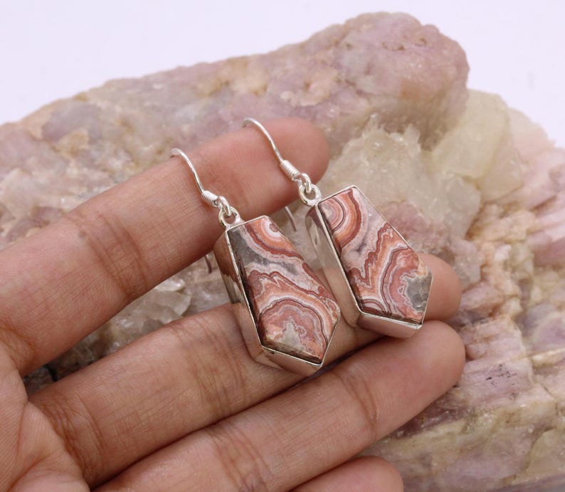 Solid 925 Sterling Silver Hook Crazy Lace Agate Earrings/Gemstone Earrings/ Daily wear Earrings/ Drop Dangle Earrings/Special Gift For Her