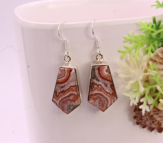 Solid 925 Sterling Silver Hook Crazy Lace Agate Earrings/Gemstone Earrings/ Daily wear Earrings/ Drop Dangle Earrings/Special Gift For Her