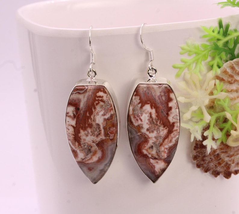 Solid 925 Sterling Silver Hook Crazy Lace Agate Earrings/Gemstone Earrings/ Daily wear Earrings/ Drop Dangle Earrings/Special Gift For Her