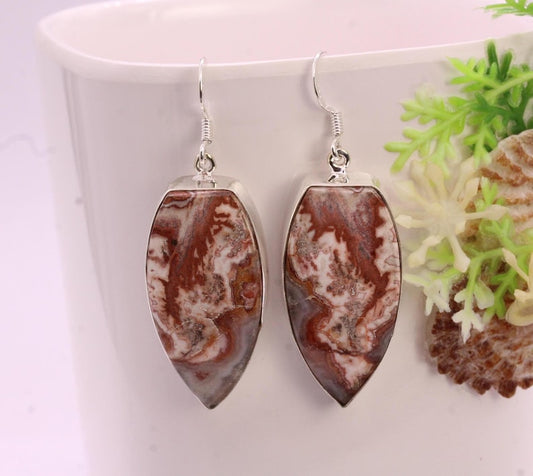 Solid 925 Sterling Silver Hook Crazy Lace Agate Earrings/Gemstone Earrings/ Daily wear Earrings/ Drop Dangle Earrings/Special Gift For Her