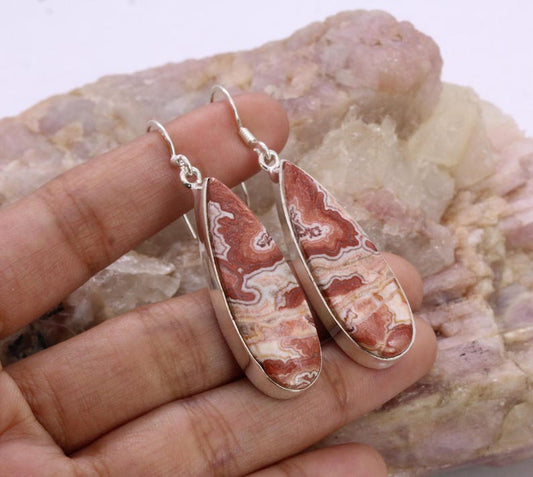 Solid 925 Sterling Silver Hook Crazy Lace Agate Earrings/Gemstone Earrings/ Daily wear Earrings/ Drop Dangle Earrings/Special Gift For Her