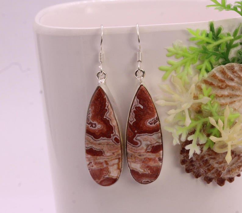 Solid 925 Sterling Silver Hook Crazy Lace Agate Earrings/Gemstone Earrings/ Daily wear Earrings/ Drop Dangle Earrings/Special Gift For Her