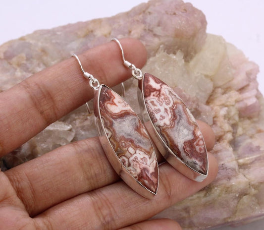Solid 925 Sterling Silver Hook Crazy Lace Agate Earrings/Gemstone Earrings/ Daily wear Earrings/ Drop Dangle Earrings/Special Gift For Her