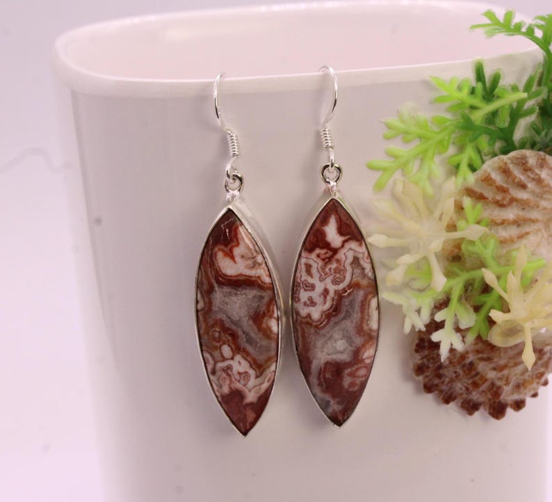 Solid 925 Sterling Silver Hook Crazy Lace Agate Earrings/Gemstone Earrings/ Daily wear Earrings/ Drop Dangle Earrings/Special Gift For Her