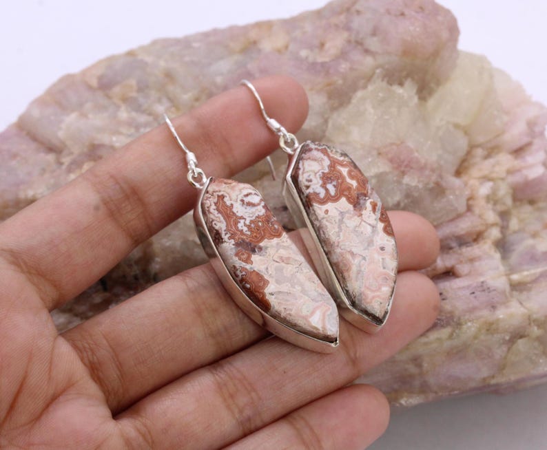 Solid 925 Sterling Silver Hook Crazy Lace Agate Earrings/Gemstone Earrings/ Daily wear Earrings/ Drop Dangle Earrings/Special Gift For Her