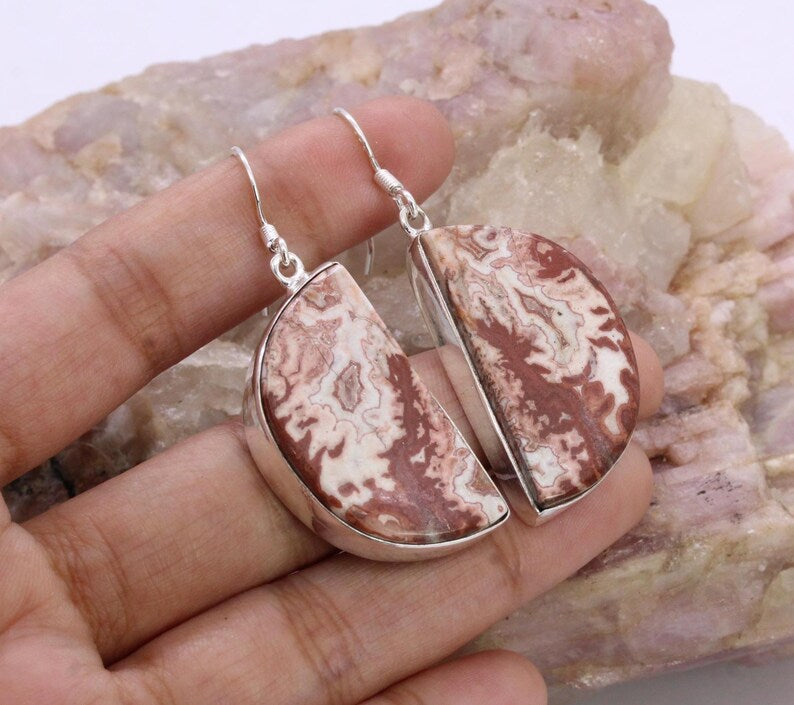 Solid 925 Sterling Silver Hook Crazy Lace Agate Earrings/Gemstone Earrings/ Daily wear Earrings/ Drop Dangle Earrings/Special Gift For Her