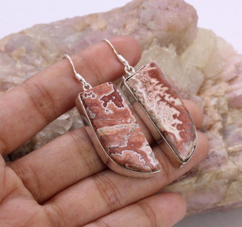 Solid 925 Sterling Silver Hook Crazy Lace Agate Earrings/Gemstone Earrings/ Daily wear Earrings/ Drop Dangle Earrings/Special Gift For Her