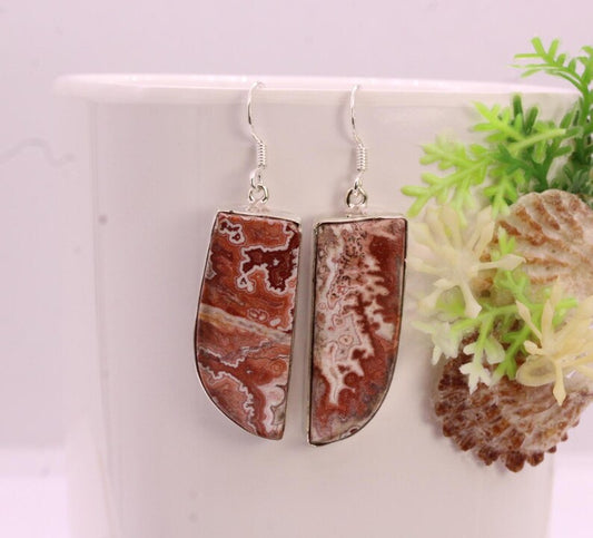 Solid 925 Sterling Silver Hook Crazy Lace Agate Earrings/Gemstone Earrings/ Daily wear Earrings/ Drop Dangle Earrings/Special Gift For Her