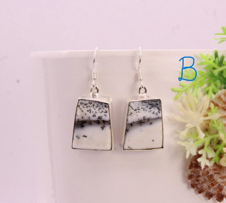 Solid 925 Sterling Silver Hook Dendrite Opal Earrings/Gemstone Earrings/ Daily wear Earrings/ Drop Dangle Earrings/Special Gift For Her