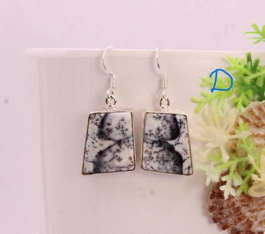 Solid 925 Sterling Silver Hook Dendrite Opal Earrings/Gemstone Earrings/ Daily wear Earrings/ Drop Dangle Earrings/Special Gift For Her