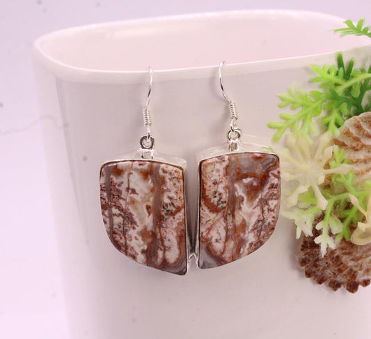 Solid 925 Sterling Silver Hook Crazy Lace Agate Earrings/Gemstone Earrings/ Daily wear Earrings/ Drop Dangle Earrings/Special Gift For Her