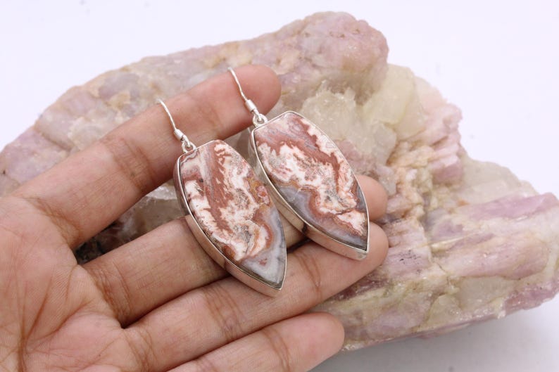 Solid 925 Sterling Silver Hook Crazy Lace Agate Earrings/Gemstone Earrings/ Daily wear Earrings/ Drop Dangle Earrings/Special Gift For Her