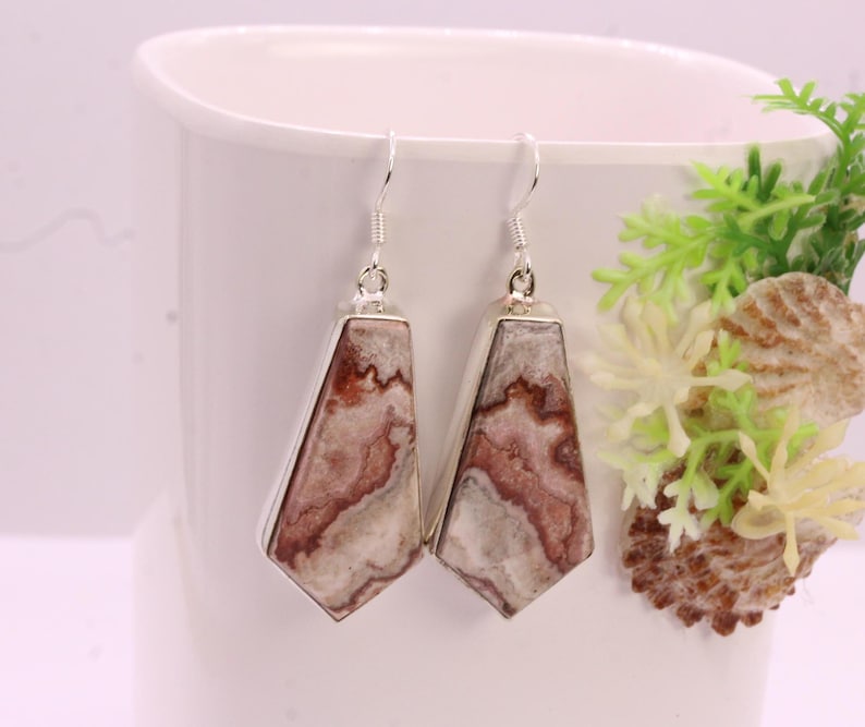 Solid 925 Sterling Silver Hook Crazy Lace Agate Earrings/Gemstone Earrings/ Daily wear Earrings/ Drop Dangle Earrings/Special Gift For Her