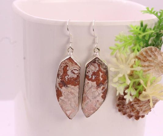 Solid 925 Sterling Silver Hook Crazy Lace Agate Earrings/Gemstone Earrings/ Daily wear Earrings/ Drop Dangle Earrings/Special Gift For Her