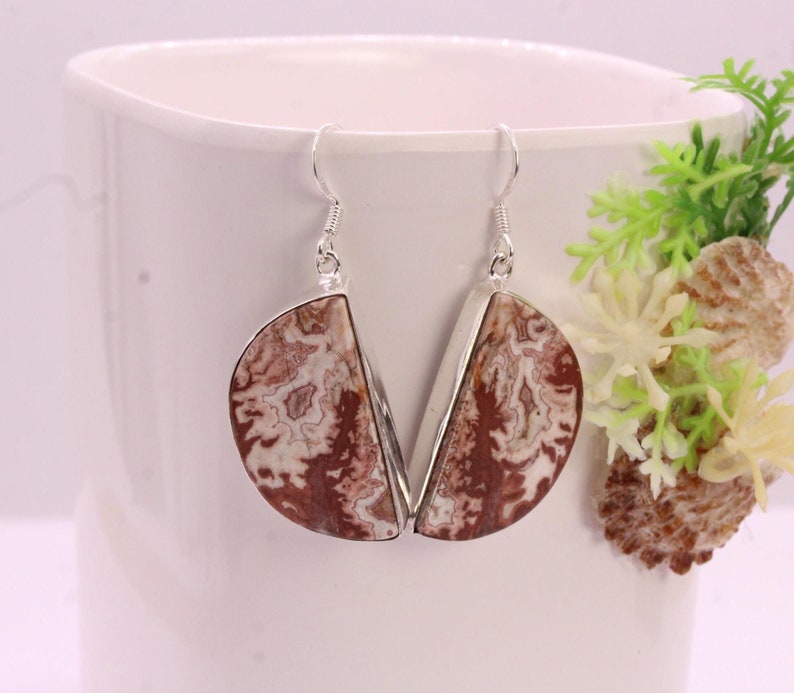 Solid 925 Sterling Silver Hook Crazy Lace Agate Earrings/Gemstone Earrings/ Daily wear Earrings/ Drop Dangle Earrings/Special Gift For Her