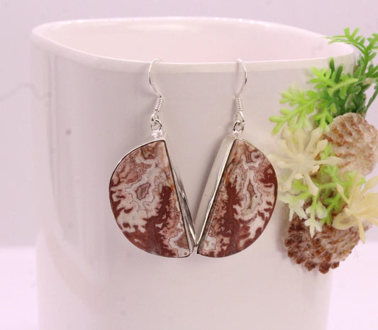 Solid 925 Sterling Silver Hook Crazy Lace Agate Earrings/Gemstone Earrings/ Daily wear Earrings/ Drop Dangle Earrings/Special Gift For Her