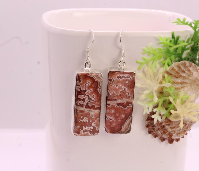Solid 925 Sterling Silver Hook Crazy Lace Agate Earrings/Gemstone Earrings/ Daily wear Earrings/ Drop Dangle Earrings/Special Gift For Her