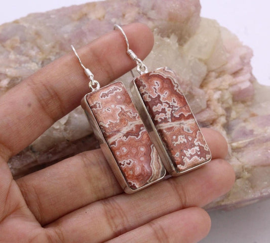 Solid 925 Sterling Silver Hook Crazy Lace Agate Earrings/Gemstone Earrings/ Daily wear Earrings/ Drop Dangle Earrings/Special Gift For Her