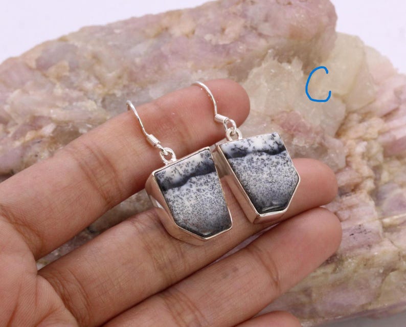 Solid 925 Sterling Silver Hook Dendrite Opal Earrings/Gemstone Earrings/ Daily wear Earrings/ Drop Dangle Earrings/Special Gift For Her